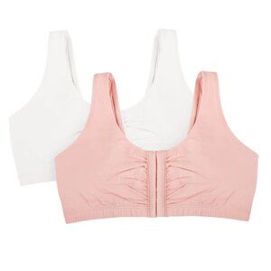 Fruit of The Loom Women's Comfort Front Close Cotton Sports Bra, 2 Pack (38)